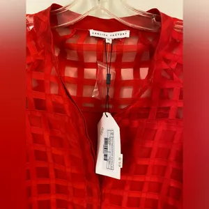 English Factory Women's Check Organza Buttoned Long Sleeves Red Mini Dress thumbnail 3