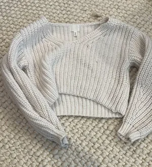 White Crop Off-Shoulder H&M Sweater Chunky Knit thumbnail 1
