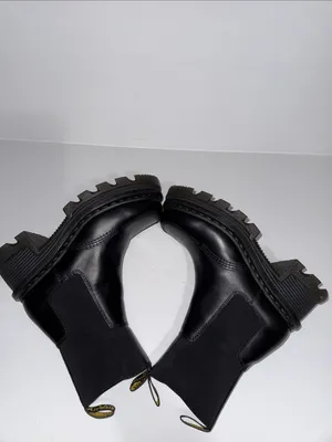 Dr. Martens Black Leather Platform Chelsea Boots with Yellow Pull Tab thumbnail 7