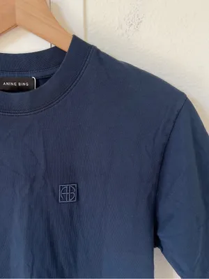 Anine Bing Lili Framed Monogram T-Shirt in Washed Navy Blue NWT thumbnail 4