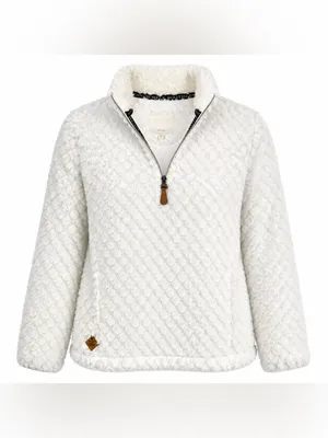 Simply Southern White Plush Sherpa Quarter Zip Pullover Women’s Medium thumbnail 2
