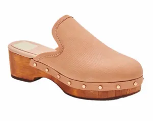 DV DOLCE VITA Closen Nubuck Camel Studded Wooden Heel Clogs Shoes 7 thumbnail 1