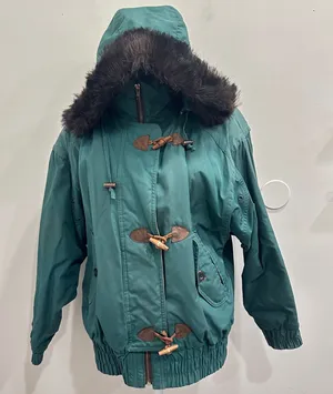 Y2K 90s London Fog Green Thinsulate Bomber Jacket Faux Fur Hood Toggle Womens M thumbnail 1