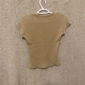 Zara Beige Short Sleeve Ribbed Tee thumbnail 3