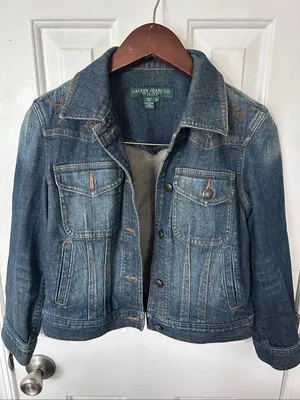 VIntage Lauren Jeans CO Ralph Lauren Women's LS Button Front Denim Jacket MD Dar thumbnail 1