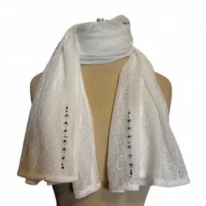 Women's White Sheer Scarf with Crystal Accents thumbnail 1