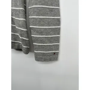 Tommy Hilfiger Sweater Womens Small Gray Striped V-Neck Pullover‎ Preppy Coastal thumbnail 2