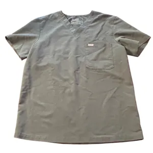 FIGS Technical Collection Scrub Top V-Neck Short Sleeve Solid‎ Green Size Medium thumbnail 1