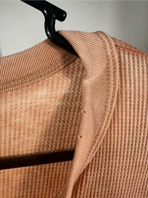 N295. Aerie- Ribbed Button Henley Long Sleeve Top - tan. Size small thumbnail 5