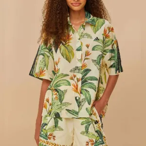 NWT Farm Rio X adidas tropical breeze cream Green shirt Small Lightweight thumbnail 7