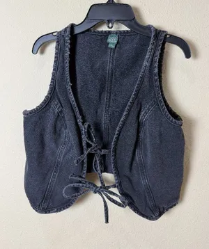 Wild Fable Black Denim Tie Front Vest Top Size Small Distressed Washed Jeans thumbnail 1