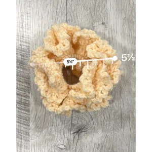 Handmade Crochet Hair Scrunchie Cream Ivory Soft Ruffled Elastic Hair Tie thumbnail 5