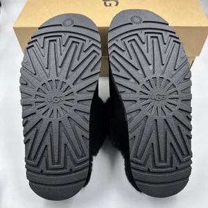 UGG Disquette Black Suede Fur Cuff Slide Platform Slipper Shoes Size 7 Women New thumbnail 10