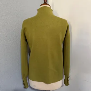 Cottagecore Mock Neck Puff Sleeve Sweater‎ Crystal Button Cuffs Olive Green Sz M thumbnail 6