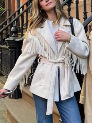 Anthropologie BlankNYC Fringe Jacket in Cream thumbnail 1