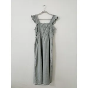 Old Navy Green White Gingham Smocked Midi Dress Ruffle Straps Size Medium thumbnail 2