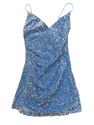 Lucy in the Sky Velvet Iridescent Sequin Bodycon Dress in Blue thumbnail 3