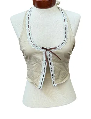 Edikted Split Front Halter Top Vest Size Medium Western Coquette Festival thumbnail 1