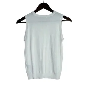 Zara Ribbed Hem Soft Knit Sleeveless Crew Neck Stretch Tank Top Small White thumbnail 13