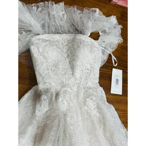 Theia Imelda off-the-shoulder embellished Chantilly Ivory lace bridal gown sz O thumbnail 7