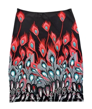 White Mark Womens Pencil Skirt Peacock Feather Print Stretch‎ Zip Y2K Medium Red thumbnail 1
