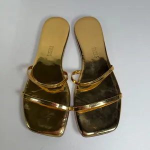 TKEES Size 9 Slide Sandals Gemma Gold Metallic Patent Leather Square Toe Flat thumbnail 6