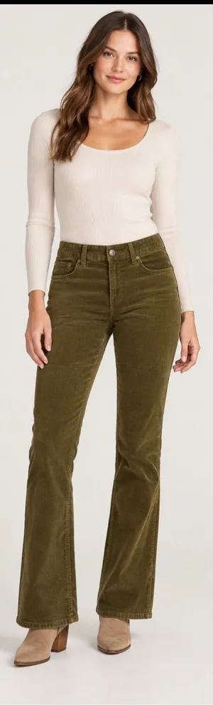 J. Crew Olive Green Corduroy Bootcut Pants size 4S thumbnail 1
