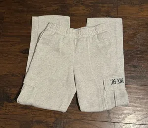 Women’s Heather White/Gray Cargo Sweatpants with 'Los Angeles' Detail thumbnail 1
