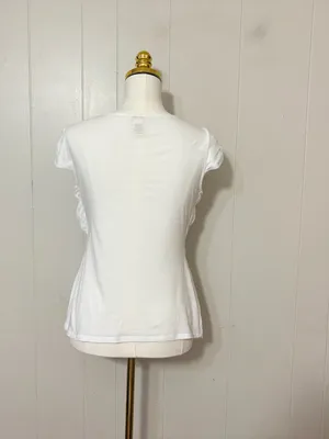 Sundance White Ruched Smocked Cotton Modal Short Sleeve Blouse Top Size S thumbnail 4