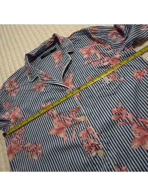 Lauren Ralph Lauren Floral & Stripe Blue Pajama Sleep Shirt Button Up M Medium thumbnail 2