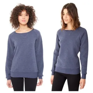 Alternative Terry Quilted Pullover Blue XS S Knit Sweatshirt Crew Neck thumbnail 5