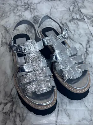 Dolce Vita Metallic Silver Black Platform Fisherman Sandals shoes chunky 7.5 thumbnail 2