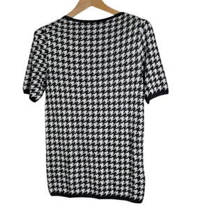 Ann Taylor Shimmer Black and White Houndstooth Short Sleeve Sweater size M thumbnail 2