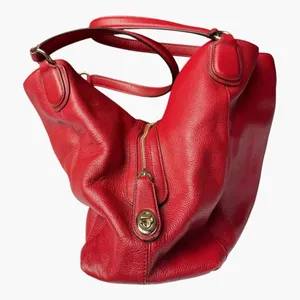 Coach Edie Pebbled Leather Shoulder Bag Red Large Hobo Tote Turnlock Zip Purse thumbnail 7