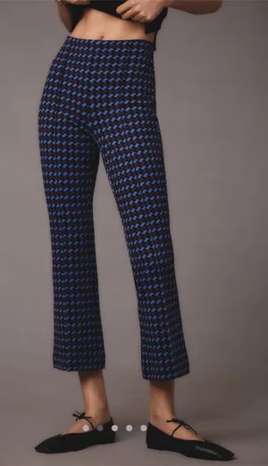Anthropologie Maeve Margot Kick Crop Pants in Maroon & Blue Houndstooth thumbnail 1