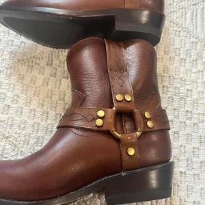 Frye Billy Short Leather Harness Booties in Saddle thumbnail 5