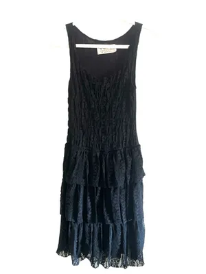 Free People Black Lace Tiered Dress Romantic Goth‎ Whimsigoth S thumbnail 2