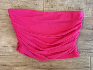 SheIn Strapless Ruched Tube Top - Hot Pink thumbnail 1