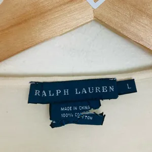 Ralph Lauren ultra fine knit semi-sheer ivory knit long sleeve ruffle top. Large thumbnail 4
