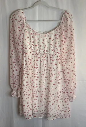 FRANCESCA'S MI AMI WHITE RED FLORAL LONG SLEEVE BABYDOLL DRESS Size XS Preowned thumbnail 1