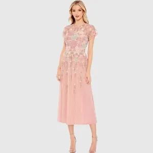 MAC DUGGAL 9134 Womens Embellished High Neck Butterfly Sleeve Midi Dress thumbnail 3