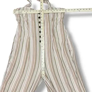 American Eagle Boho Striped Gauze Wide Leg Smocked Jumpsuit‎ Beige Large thumbnail 10
