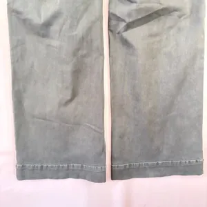 Olive Green‎ Wide Leg High Rise Pants with Stitch Detail Utility Trousers thumbnail 5