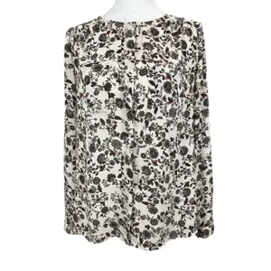 LOFT Black Cream Floral Button Down Blouse Small Office Workwear‎ Professional thumbnail 2