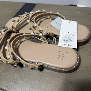 A New Day Hollis Tan Studded Strappy Flat Sandals Silver Studs Women 8 NWT thumbnail 3