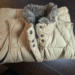 Eddie Bauer Goose Down Quilted Faux Fur Full Zip Puffer Vest Tan Womens Petite M thumbnail 9
