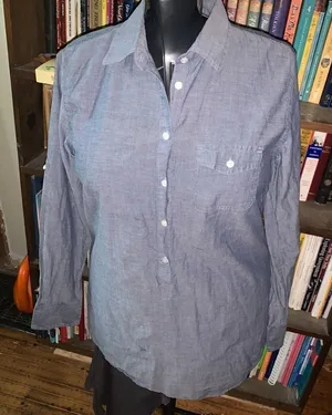 J Crew chambray 1/2 button down business casual S top thumbnail 1