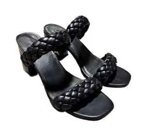 A New Day Braided Heels Women's 7 Faux Leather Black Mule Slip On Minimalist thumbnail 1