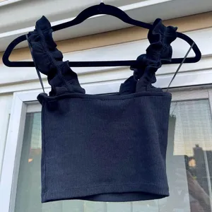 Zara Crop Top Black Ruffle Straps Knit thumbnail 2