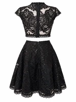 NWT Macy Black Sequin Lace Mini cutout Dress 7 S Whimsigoth Coquette Semi Formal thumbnail 5